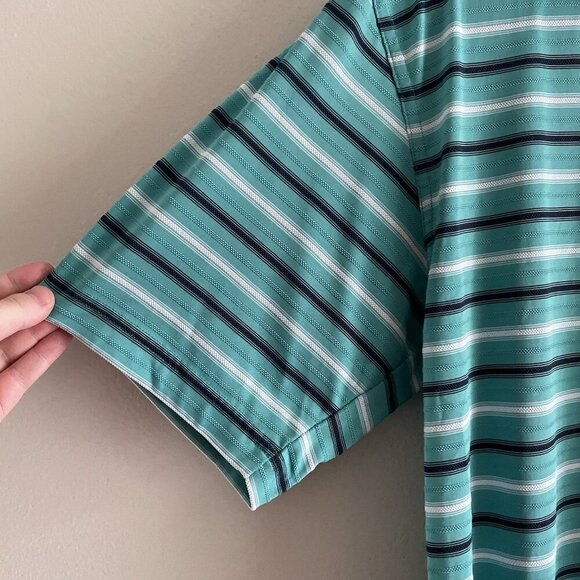 PGA Tour Men Sz M Teal Striped S/Sleeve Collared 3 Button Casual Polo Golf Shirt - Picture 4 of 9